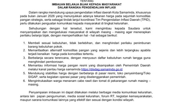 Imbauan Belanja Bijak kepada Masyarakat dalam Rangka Pengendalian Inflasi Daerah